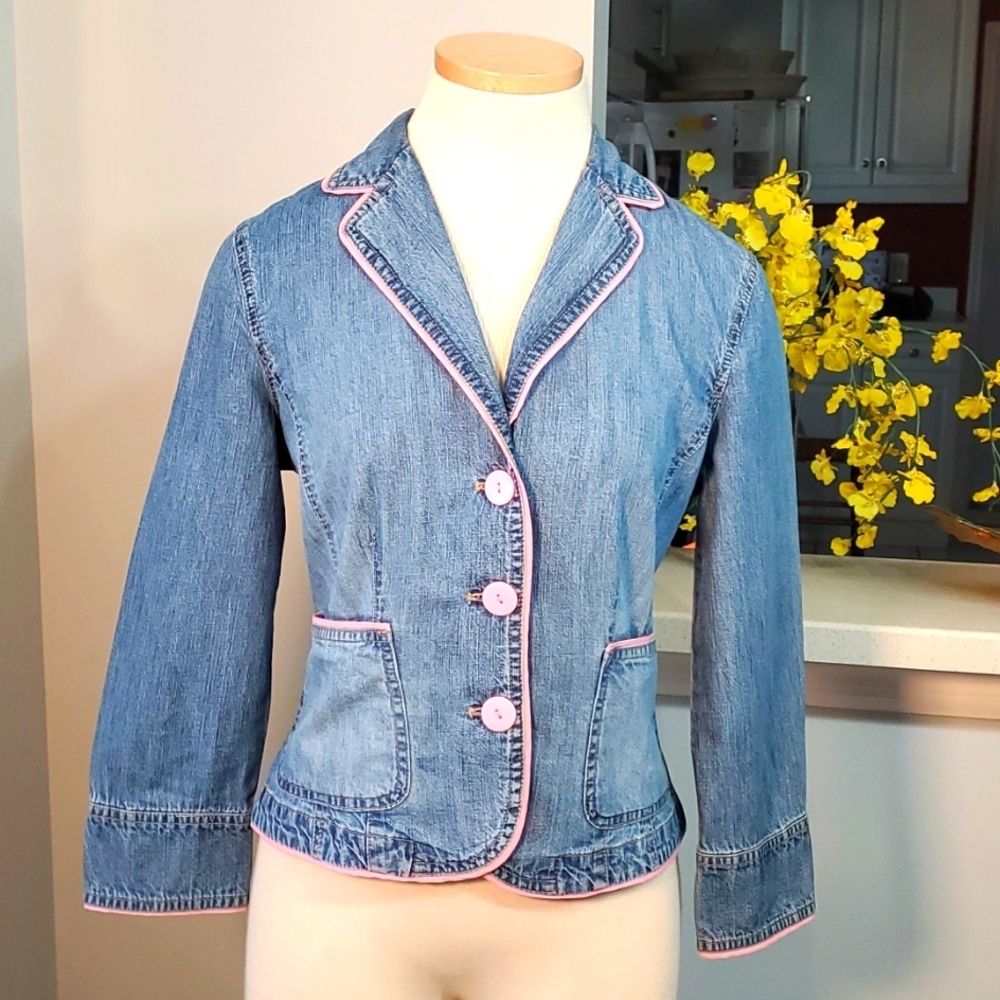 Sigrid Olsen Blue Denim Jacket with Pink Trim